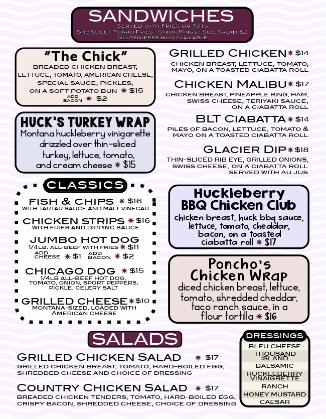Huck's Grill Menu — St. Regis Travel Center